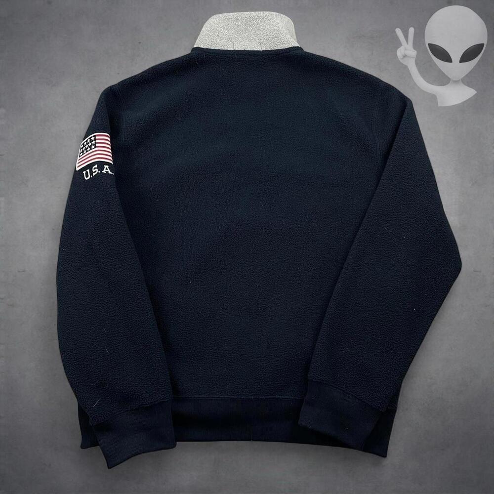 Polo Ralph Lauren Quarter Zip Fleece Medium Navy USA Spellout Red Vintage - Picture 4 of 4